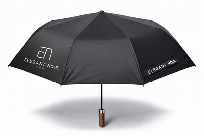 Black umbrella with 'Elegant Noir' branding on a white background windproof umbrella water repelant umbrella 